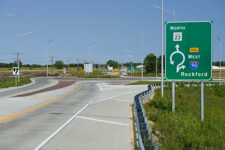trucks navigating the interchange
