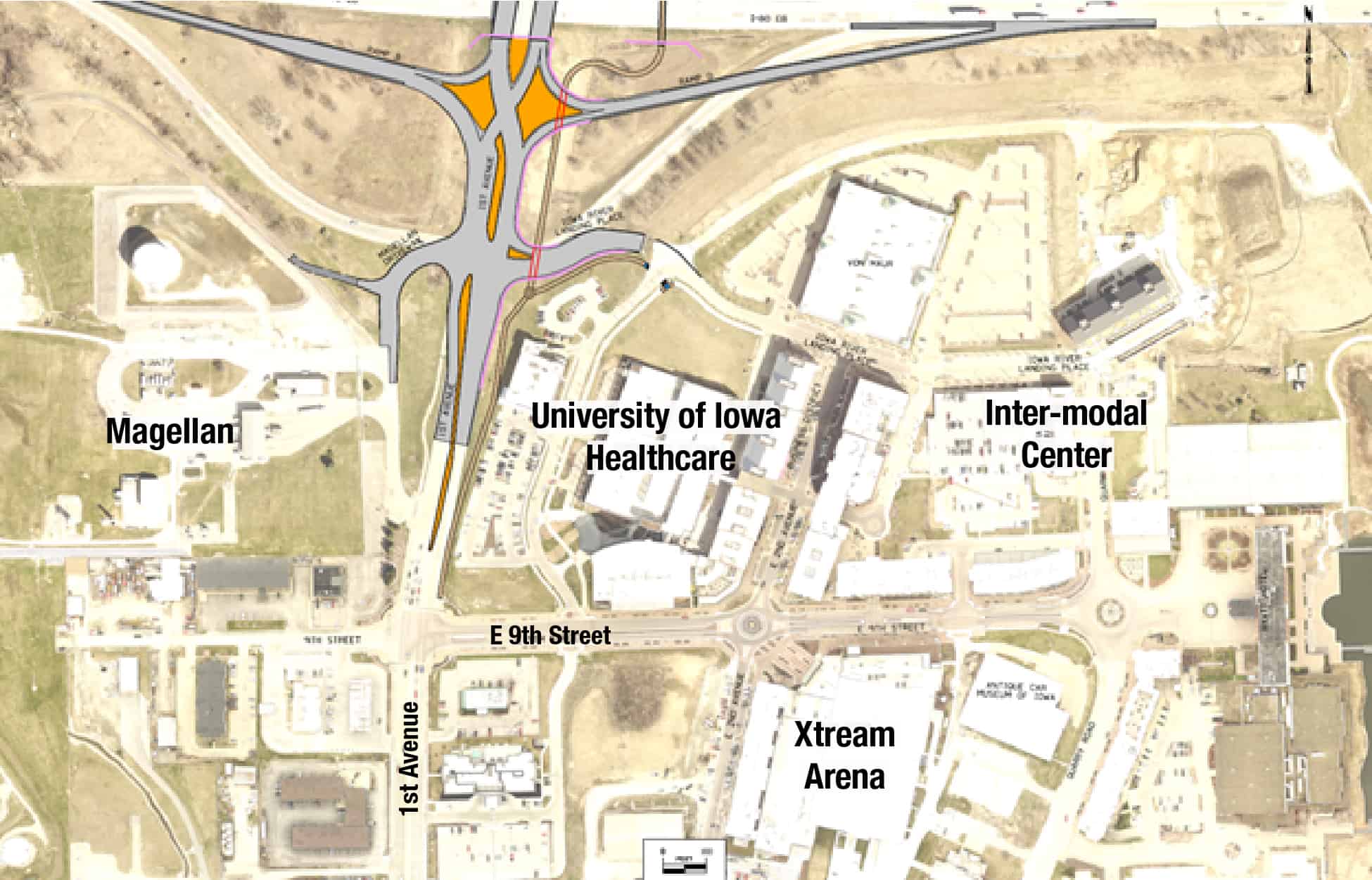 Proposed DDI Interchange at the Iowa River Landing.