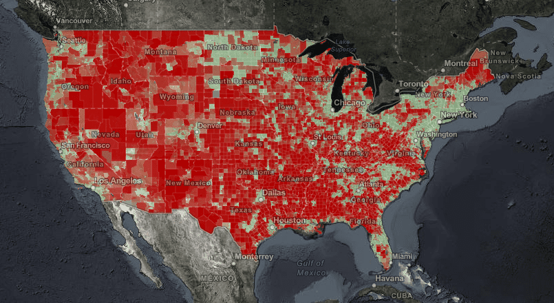 Map of broadband access in the United States.
