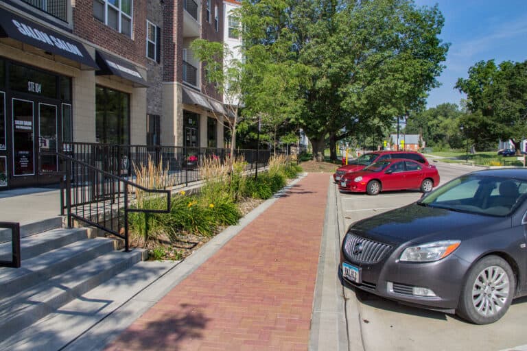 Aesthetic streetscaping treatments and parking improvements.
