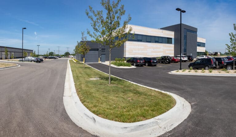 Will County Safety Complex separates public and staff parking.