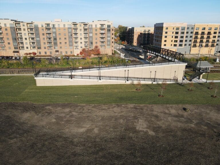 Mundelein pedestrian bridge ramp.