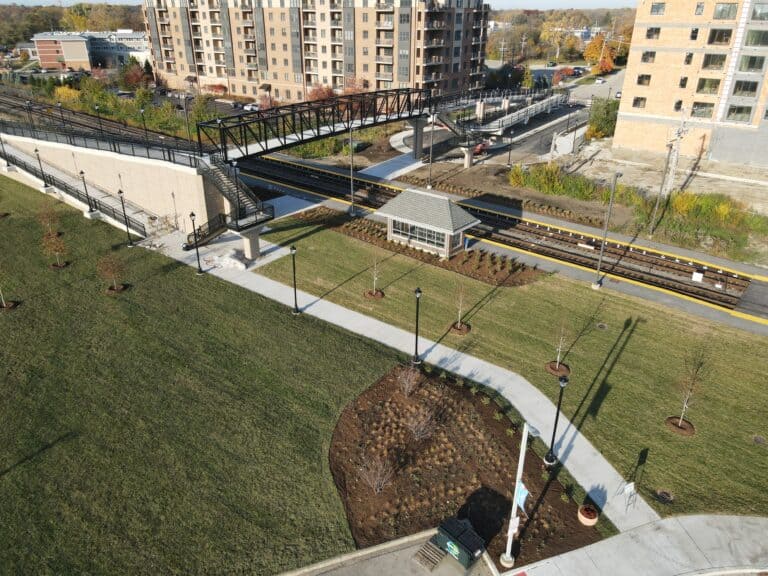 Mundelein pedestrian bridge and Metra station.